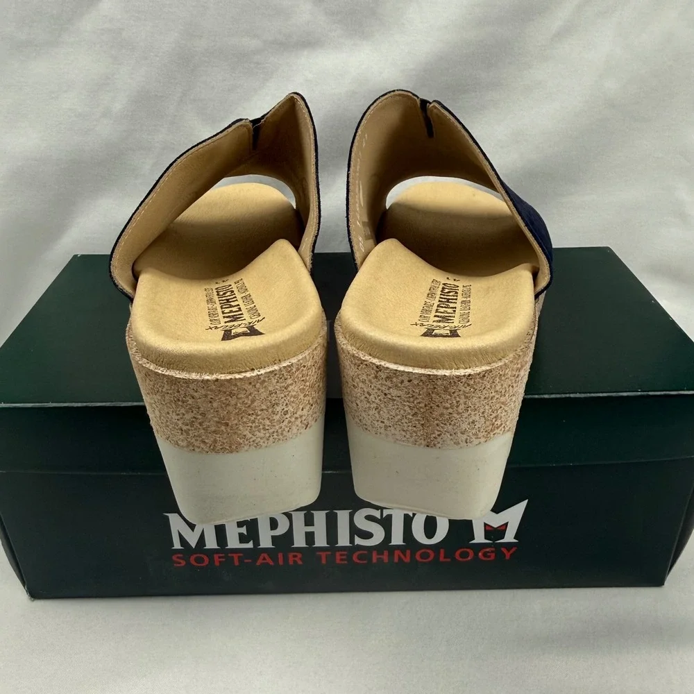 Mephisto Giuletta Indigo Blue Suede Cork Wedge Sandals Soft-Air EU 41 US 10 New